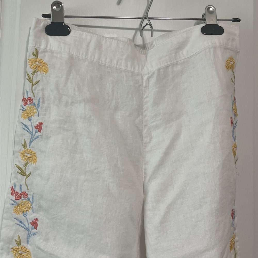 Calypso St Barth Boho White Linen Embroidered Floral Wide-Leg Pants Small - Picture 2 of 7